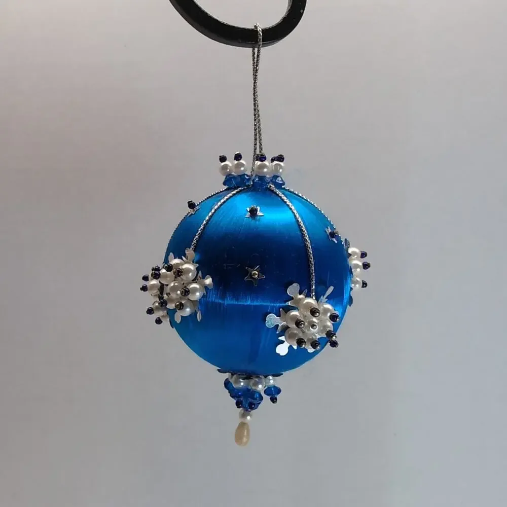 Push Pin‎ Beaded Christmas Ornament Blue Satin Pearl MCM